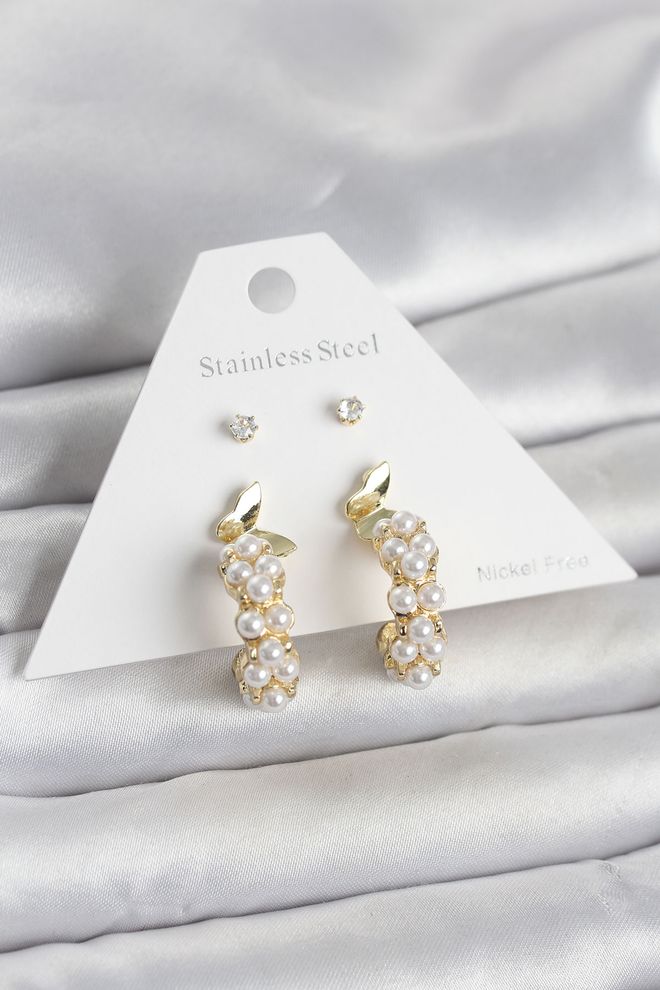 Ebijuteri Brass Gold Color Butterfly Detailed Women's Earrings Set Wholesale Clothing 0