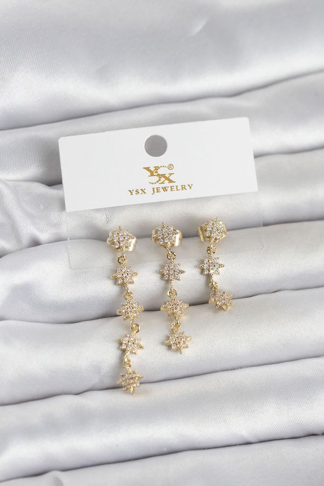 Ebijuteri Женские Серьги Pole Star Из Латуни Золотого Цвета С Пайетками Модель 3 Шт. Оптовая продажа одежды 0