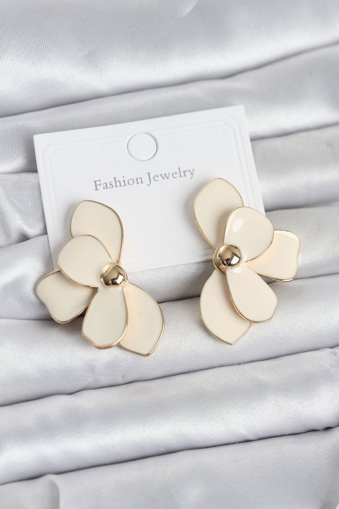 Ebijuteri Латунные Женские Серьги С Кремовой Эмалью Модели Лотоса Оптовая продажа одежды 0