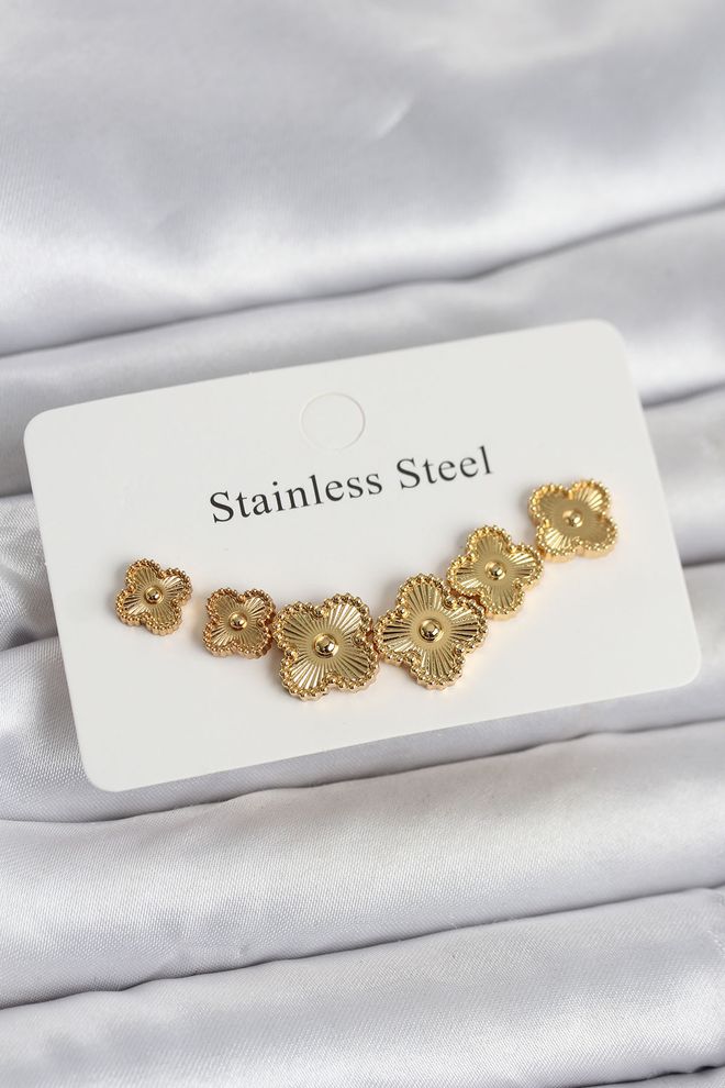 Ebijuteri Комплект Сережек С Клевером Золотого Цвета Из Стали 316l Оптовая продажа одежды 0