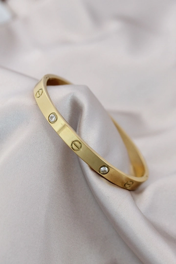 Модель оптовой продажи одежды носит  Стальной браслет с цирконом - золото
, турецкий оптовый товар Браслет от Ebijuteri.