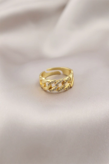 A wholesale clothing model wears  Adjustable Ring With Zircon - Gold
, Turkish wholesale Ring of Ebijuteri