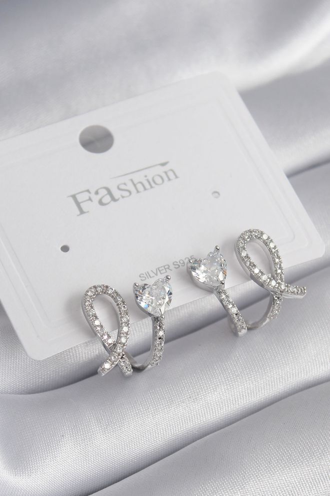 Ebijuteri Messing Zilverkleurig Hartmodel Zirkoonsteen Damesoorbellen Groothandel Kleding 0