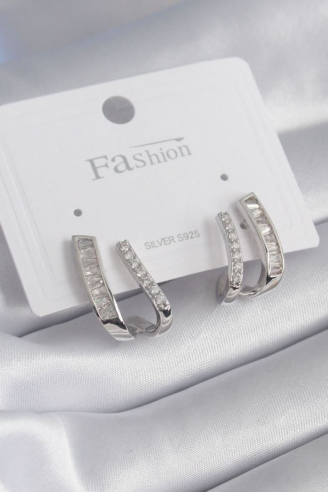 Ebijuteri Messing Zilverkleurige Damesoorbellen Met Zirkoonsteen Groothandel Kleding 0