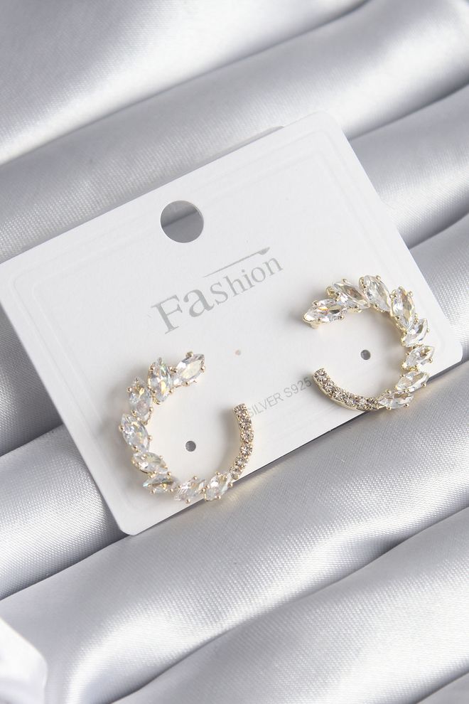 Ebijuteri Brass Gold Color Zircon Stone Women's Earrings Wholesale Clothing 0