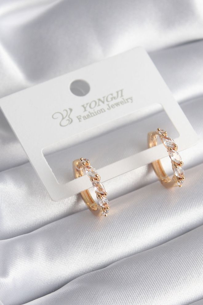 Ebijuteri Messing goudkleurige gerst zirkoon stenen ringmodel damesoorbellen Groothandel Kleding 0