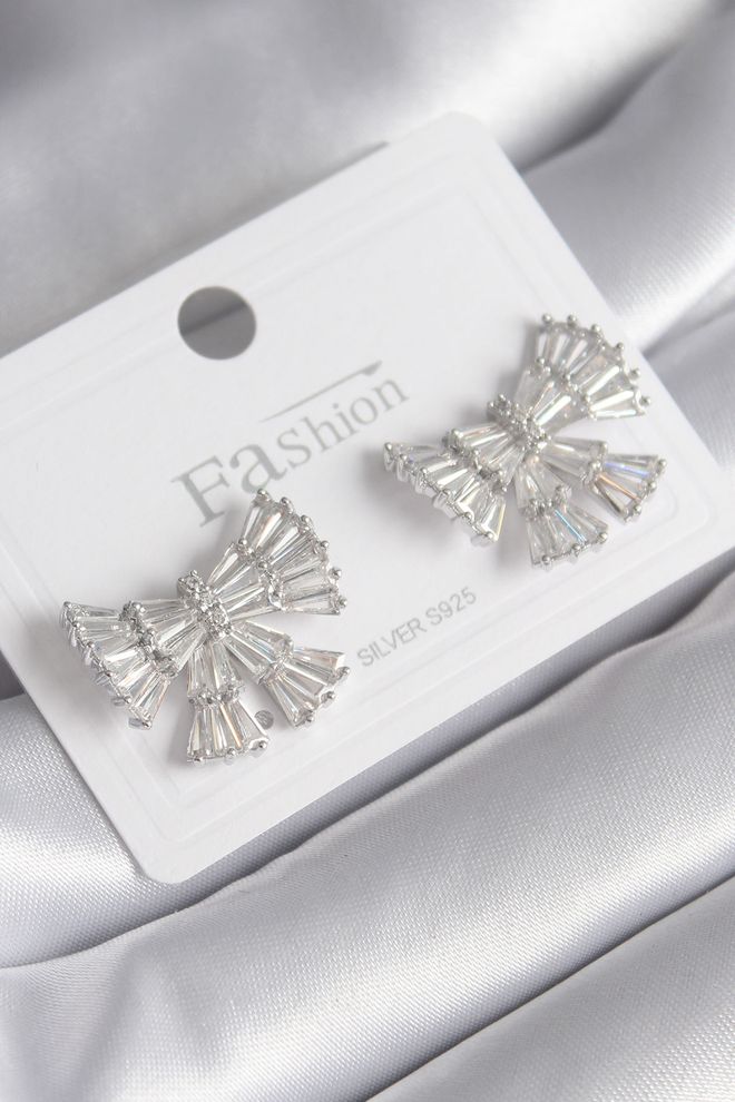 Ebijuteri Pendientes De Mujer Modelo Cinta De Piedra De Circón Color Plata Latón Ropa al por mayor 0