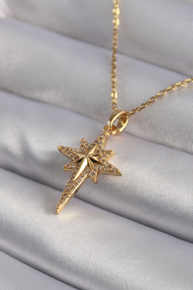 Ebijuteri Женское Ожерелье Из Стали 316L С Цирконом И Полярной Звездой Золотого Цвета Оптовая продажа одежды 0