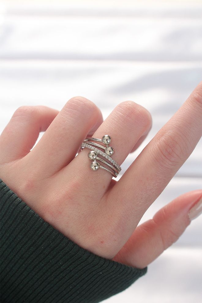 Ebijuteri Topçuk Model Zirkon Taşlı Silver Renk Ayarlanabilir Yüzük Toptan Giyim 0