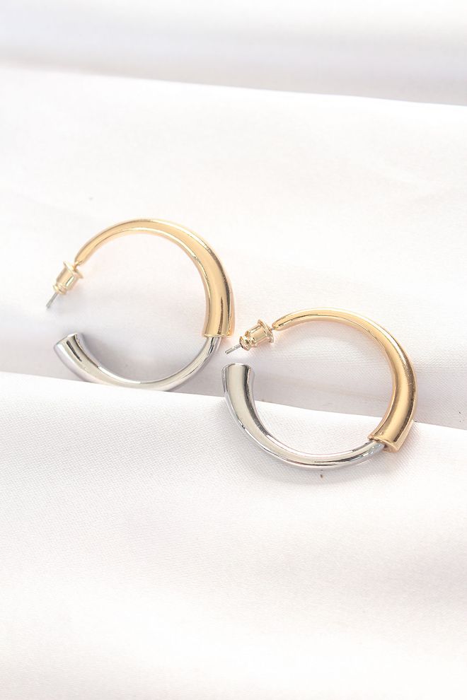 Ebijuteri Double Color Hoop Earrings Gold & Silver Wholesale Clothing 0