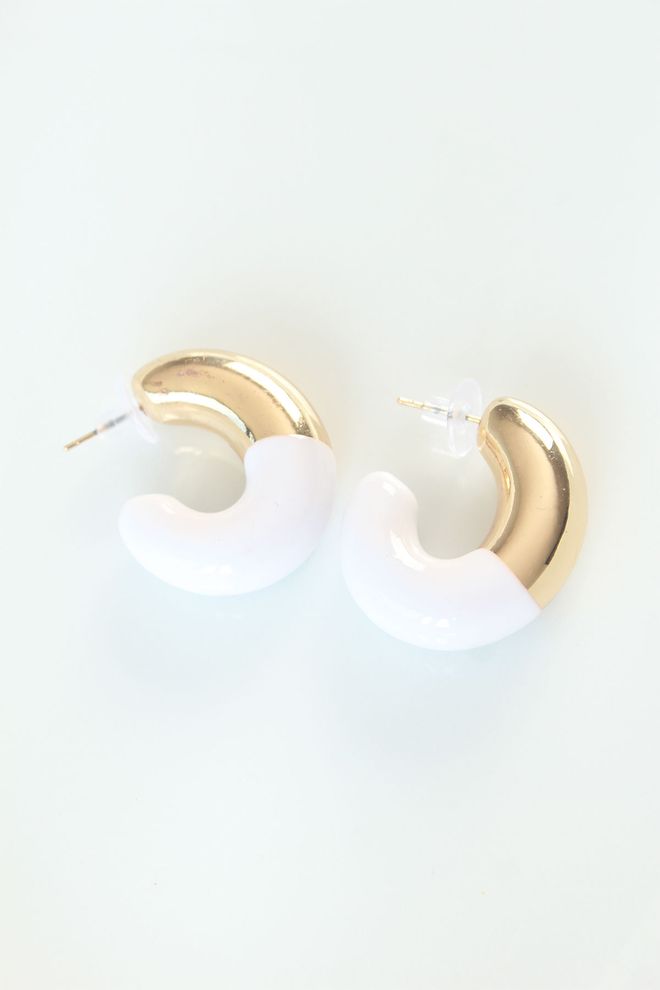 Ebijuteri Çift Renk Küpe Altın & Beyaz Toptan Giyim 0