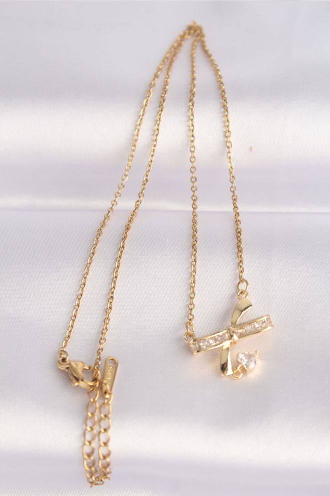 Ebijuteri Κολιέ Με Φιόγκο Με Λεπτομέρεια Από Ατσάλι 316L Χρώμα Ζιργκόν Χονδρικό εμπόριο ενδυμάτων 0