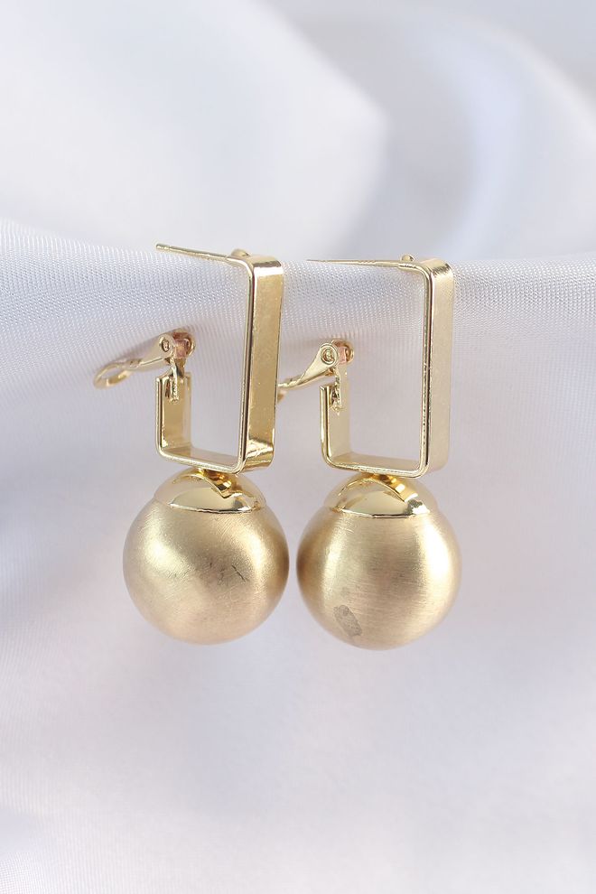 Ebijuteri Messing Goudkleurige Ovale Oorbellen Met Rechthoekig Detail Groothandel Kleding 0