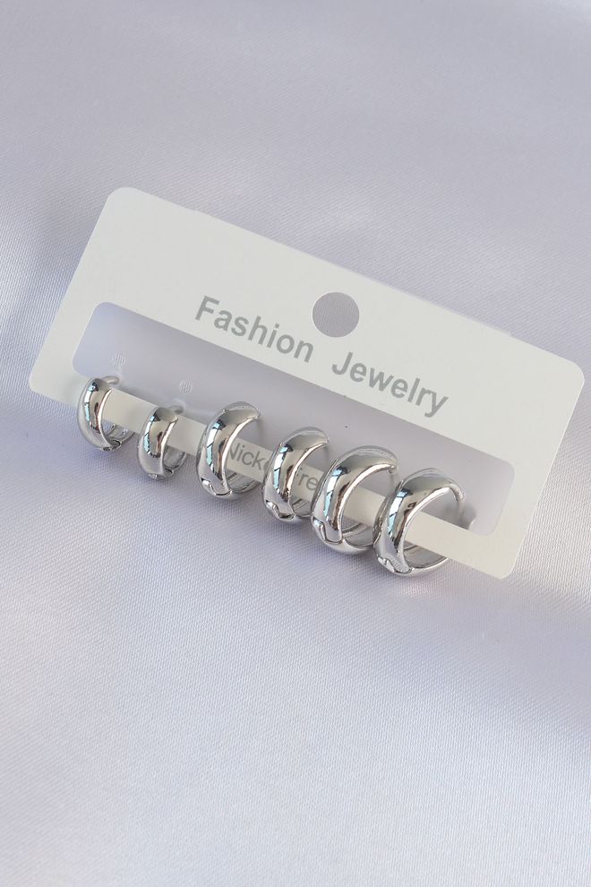 Ebijuteri Conjunto De Brincos Com Cúpula Oval Em Latão Prateado Roupas por atacado 0