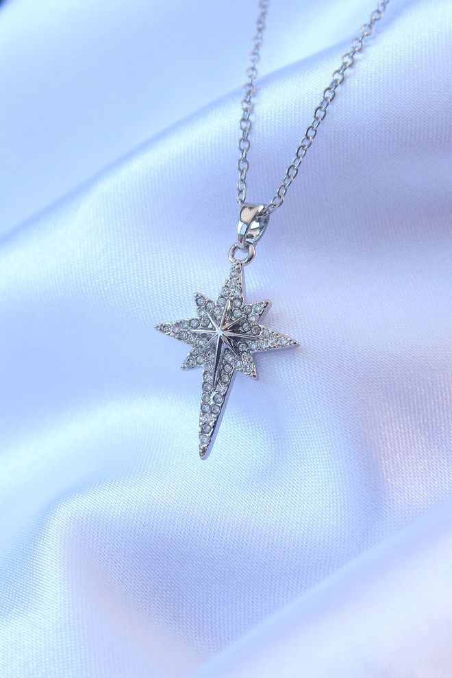 Ebijuteri 316L Stalen Zilverkleurige Zirkoonsteen Poolstermodel Ketting Groothandel Kleding 0