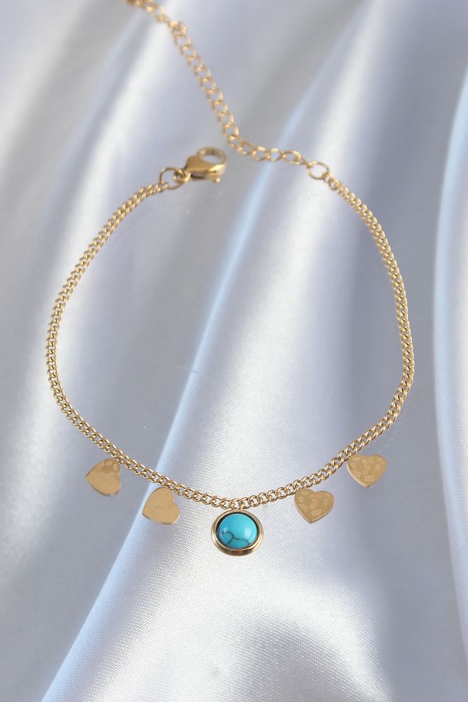 Ebijuteri 316L Steel Gold Color Bracelet With Minimal Heart And Blue Stone Detail Wholesale Clothing 0