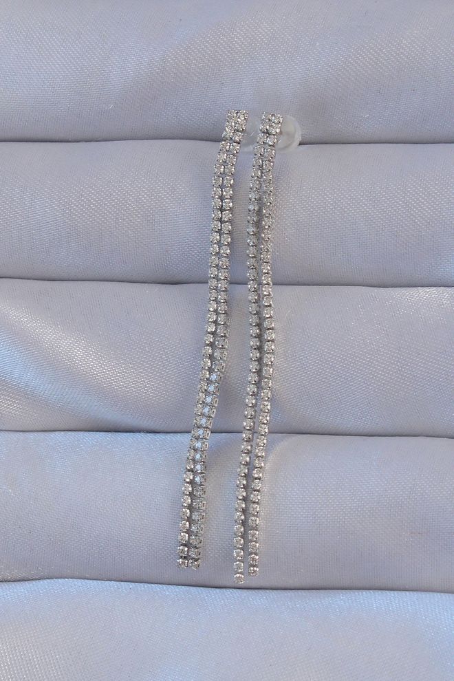 Ebijuteri Pendientes Modelo Waterway De Piedra De Circonita De Color Plata De Latón Ropa al por mayor 0