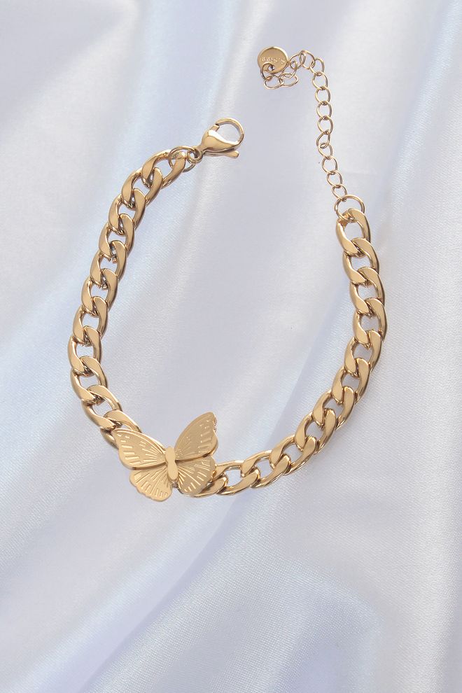 Ebijuteri Pulsera De Mujer Modelo De Cadena Con Detalle De Bordado De Figura De Mariposa De Acero Oro Ropa al por mayor 0
