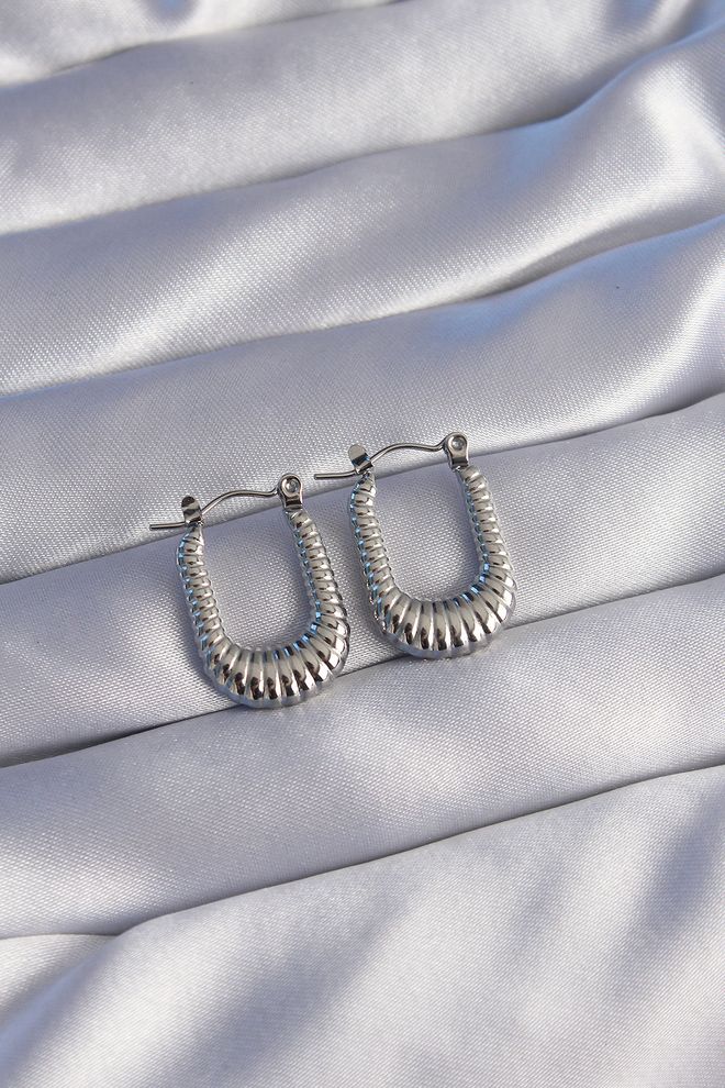 Ebijuteri 316L الصلب اللون الفضي أقراط مسننة تصميم مستطيلة ملابس بالجملة 0