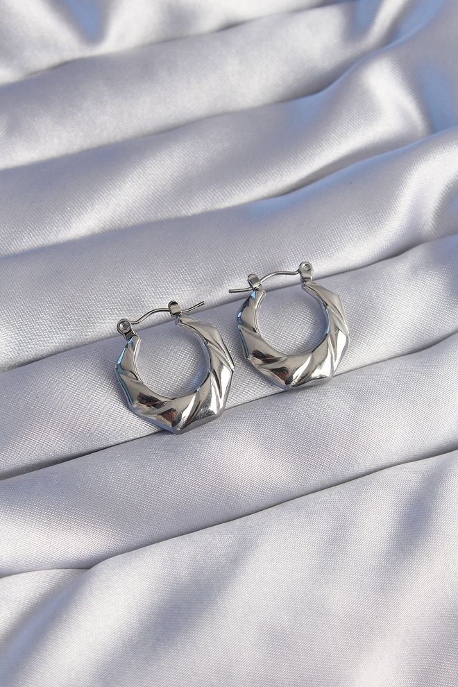 Ebijuteri Naušnice Od Čelika 316l, Srebrne Boje, Zakrivljenog Izgleda, Geometrijskog Modela Veleprodaja odjeće 0