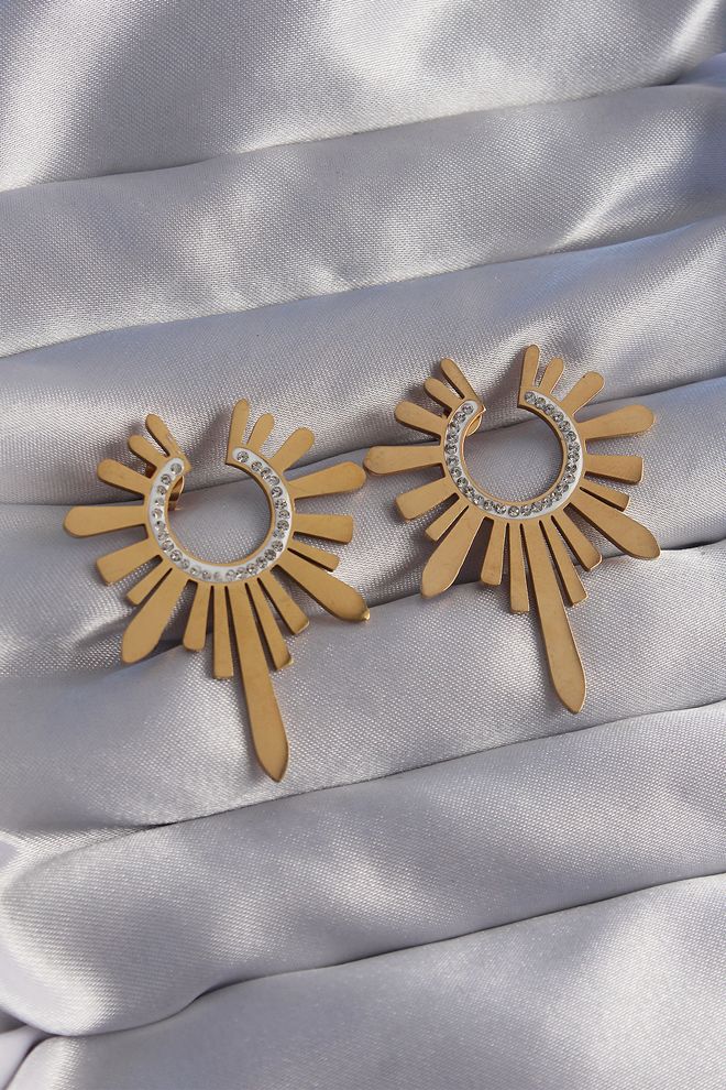 Ebijuteri 316L Staal Goudkleurige Zirkoon Steen Zon Figuur Oorbel Groothandel Kleding 0