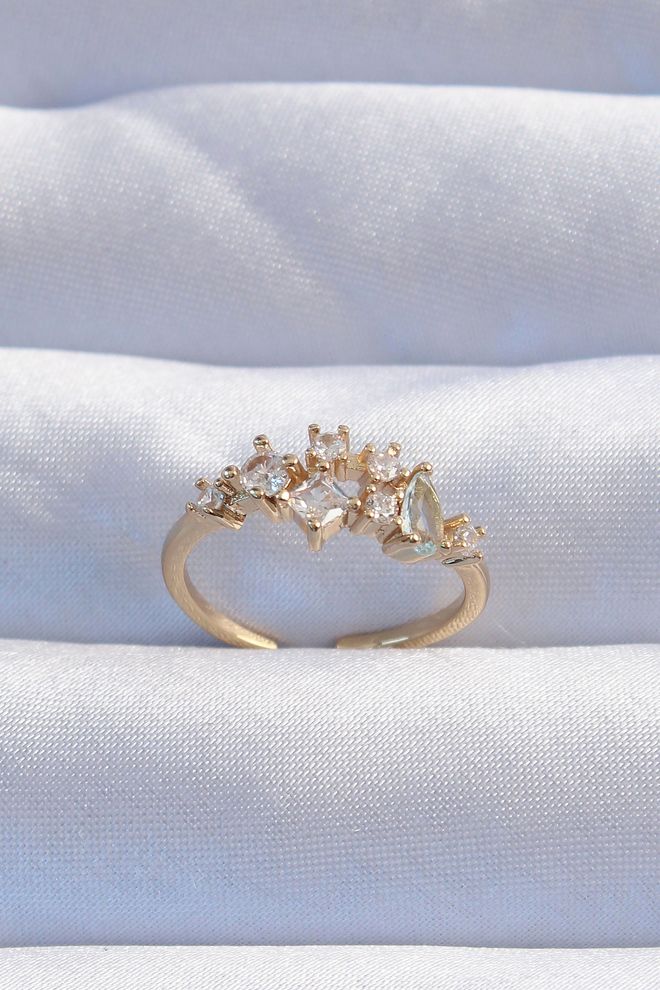 Ebijuteri Podesivi Prsten Od Mjedene Zlatne Boje Cirkonskog Kamena S Detaljima Veleprodaja odjeće 0