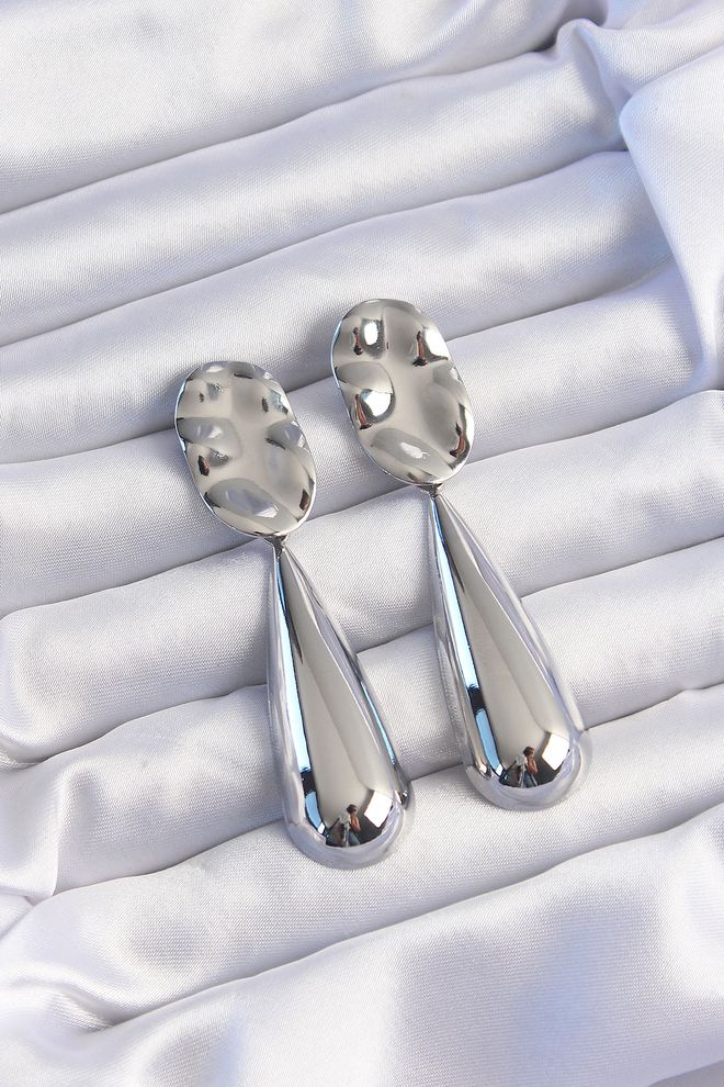 Ebijuteri Žalvario Sidabro Spalvos Ilgas Kupolo Formos Susmulkintos Plokštelės Auskarai Didmeninė prekyba drabužiais 0