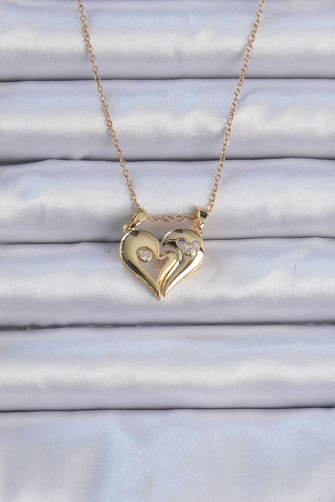 Ebijuteri Cadena De Acero 316L Collar De Corazón Con Imán De Piedra De Circón De Color Dorado Ropa al por mayor 0