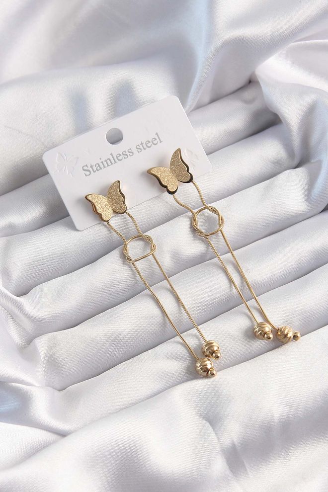 Ebijuteri 316L Čelične Zlatne Boje Viseće Naušnice S Modelom Leptira Veleprodaja odjeće 0