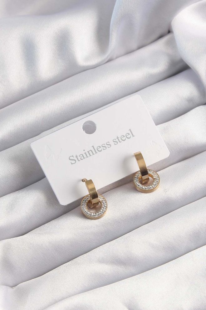 Ebijuteri Pendientes Aros Acero 316L Color Oro Piedra Circonitas Ropa al por mayor 0