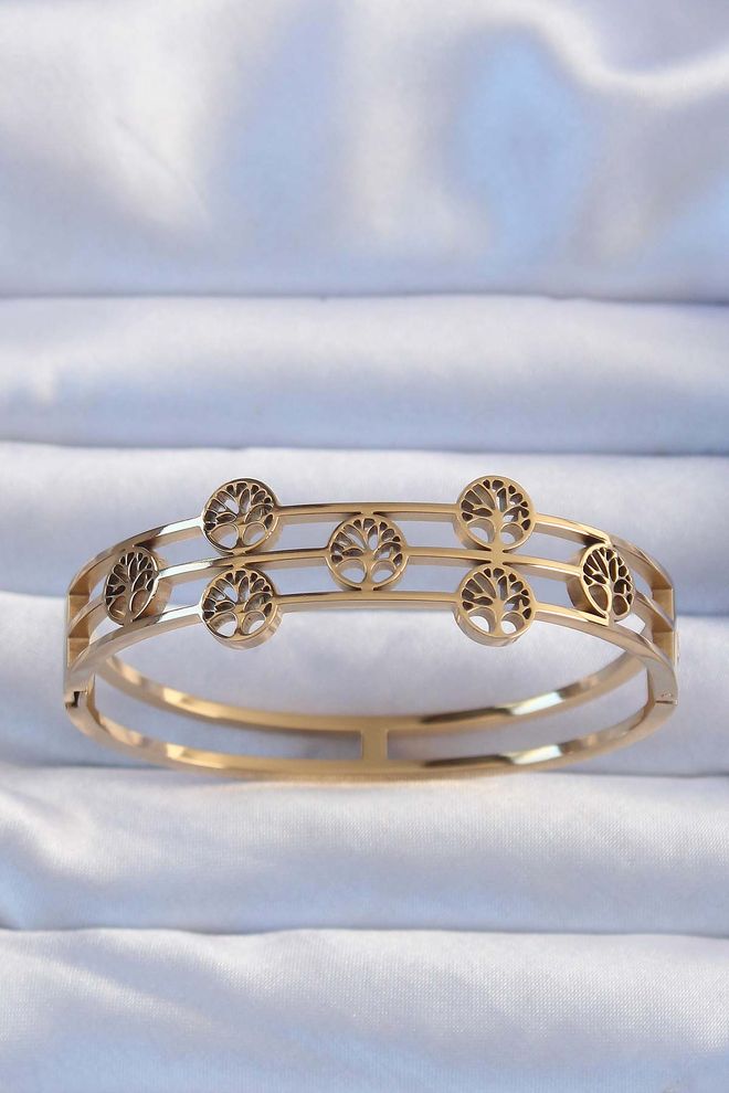 Ebijuteri Braçadeira Mínima De Design De Árvore Da Vida Em Aço 316L Cor Dourada Roupas por atacado 0