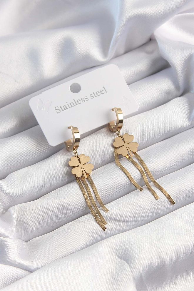 Ebijuteri Pendientes Aros Acero 316L Cadena Italiana Color Oro Modelo Trébol Ropa al por mayor 0