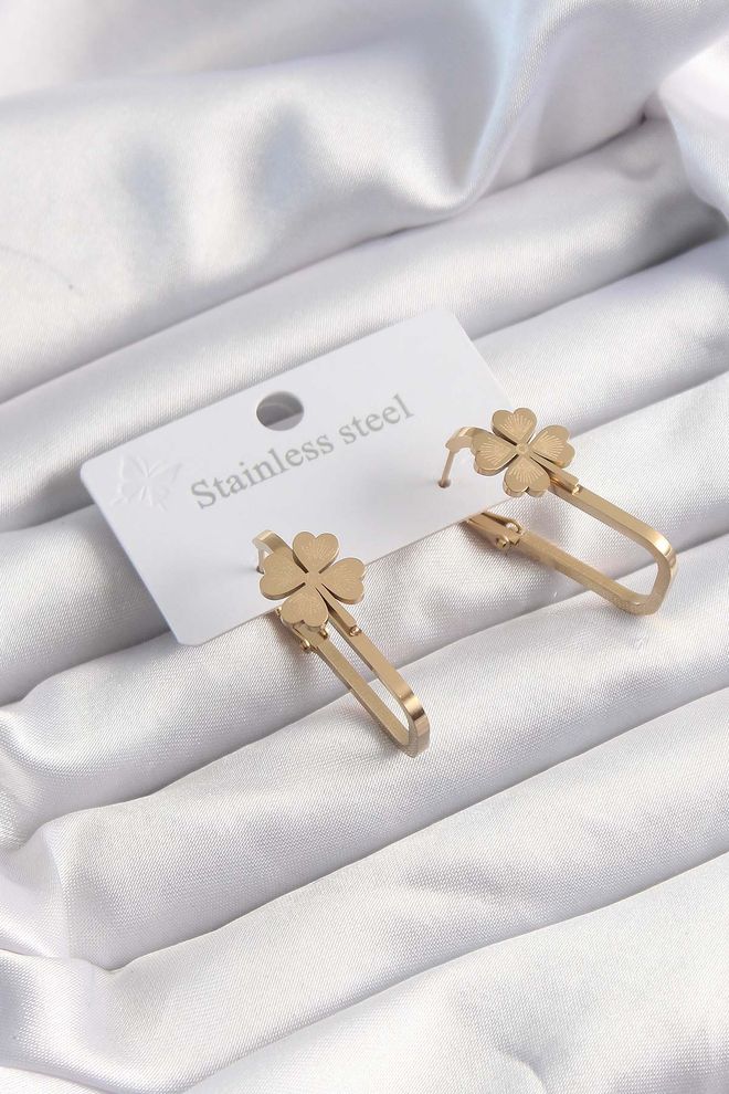 Ebijuteri Pendientes Acero 316L Color Oro Modelo Trébol Geométrico Ropa al por mayor 0