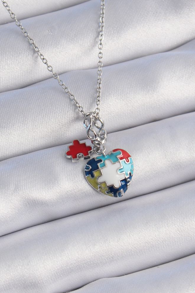 Ebijuteri 316L Plieno Sidabro Spalvos Dėlionės Motyvas Širdies Figūros Žavesio Modelio Moteriškas Karoliai Didmeninė prekyba drabužiais 0