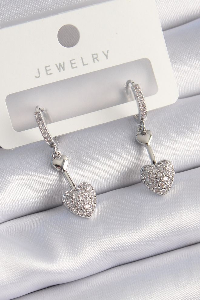 Ebijuteri Γυναικεία Σκουλαρίκια Σε Ορείχαλκο Ασημί Χρώμα Ζιργκόν Stone Dangle Heart Model Γυναικεία Σκουλαρίκια Χονδρικό εμπόριο ενδυμάτων 0