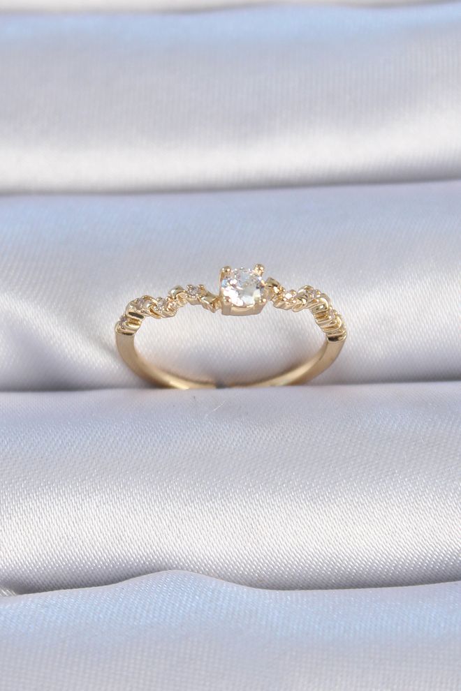 Ebijuteri Inel De Dama Alama Culoare Auriu O Singura Pietra Model Zircon Stone Îmbrăcăminte cu ridicata 0