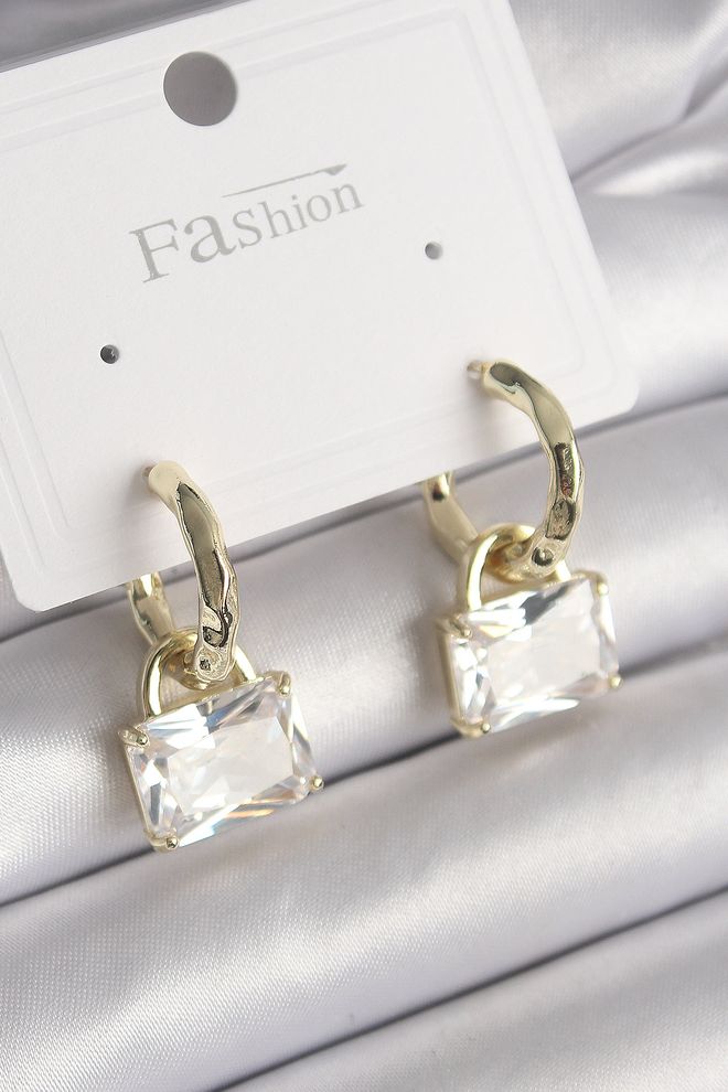 Ebijuteri Messing Goudkleur Dangle Zirkoon Stenen Tas Model Damesoorbellen Groothandel Kleding 0