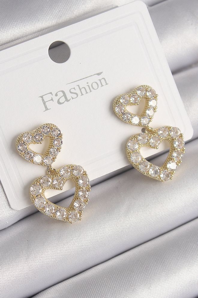 Ebijuteri Γυναικεία Σκουλαρίκια Σε Ορειχάλκινο Χρυσό Χρώμα Ζιργκόν Stone Dangle Heart Model Χονδρικό εμπόριο ενδυμάτων 0
