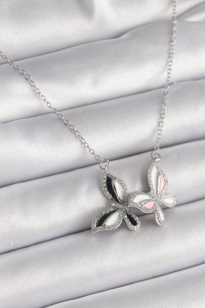 Ebijuteri Ženska Ogrlica Z Verižico Iz 316L Srebrnega Jekla Iz Cirkonskega Kamna Barviti Model Metulja Oblačila na debelo 0