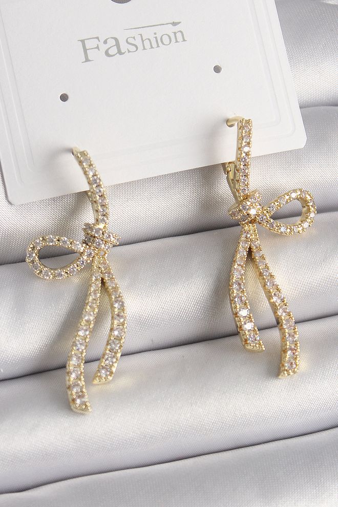 Ebijuteri Brincos Femininos Modelo De Fita De Pedra De Zircônia Cor Dourada De Latão Roupas por atacado 0