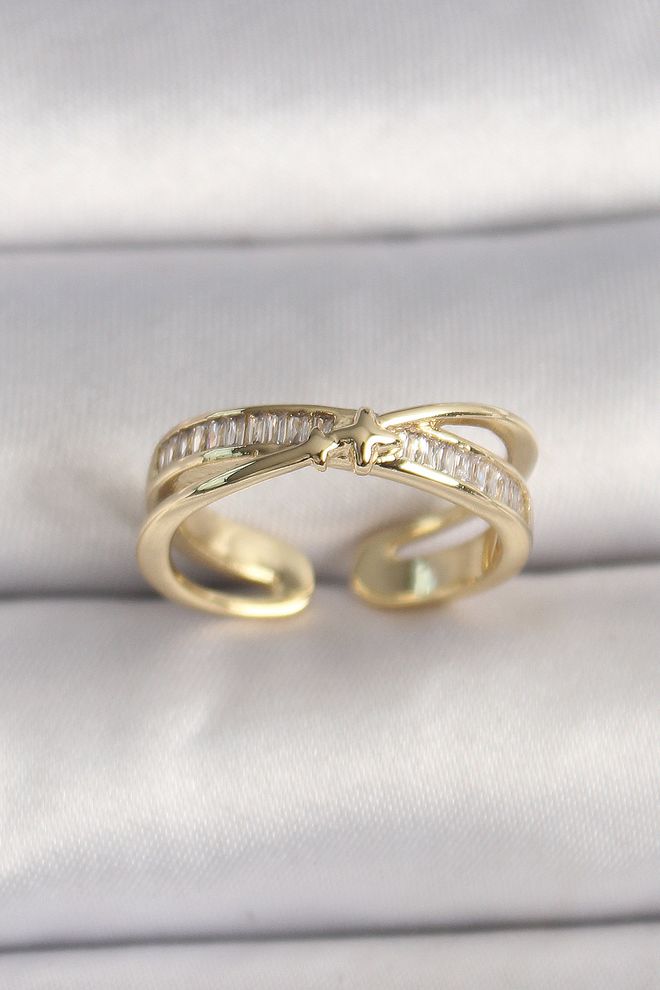 Ebijuteri خاتم نسائي من النحاس باللون الذهبي وحجر الزركون ومفصل قابل للتعديل ملابس بالجملة 0