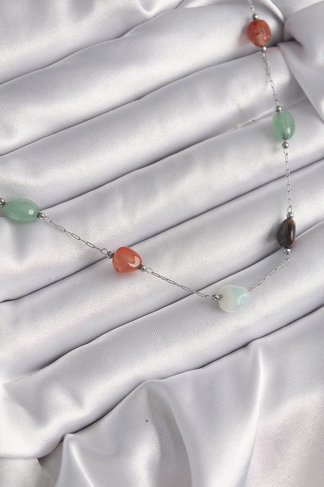 Ebijuteri 316L الصلب الفضة اللون سلسلة ملونة الحجر الطبيعي نموذج قلادة المرأة ملابس بالجملة 0