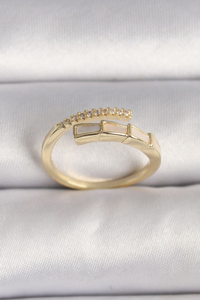 Ebijuteri Verstellbarer Ring Aus Messing Mit Goldfarbenem Zirkonstein Und Detailliertem Schlangenmodell Großhandelskleidung 0
