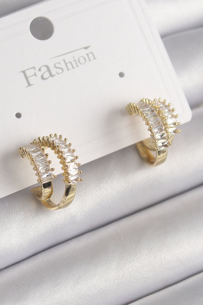 Ebijuteri Μοντέλο Γυναικεία Σκουλαρίκια Σε Ορειχάλκινο Χρυσό Χρώμα 2 Τεμαχίων Με Πέτρα Ζιργκόν Χονδρικό εμπόριο ενδυμάτων 0