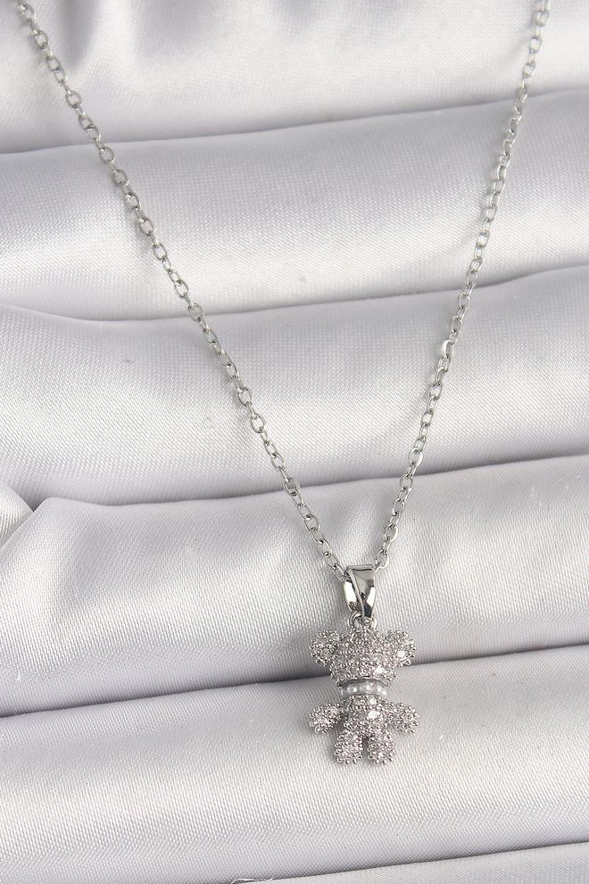 Ebijuteri Collana Da Donna Con Figura Di Orso In Zircone A Catena In Acciaio 316L Color Argento Abbigliamento all'ingrosso 0