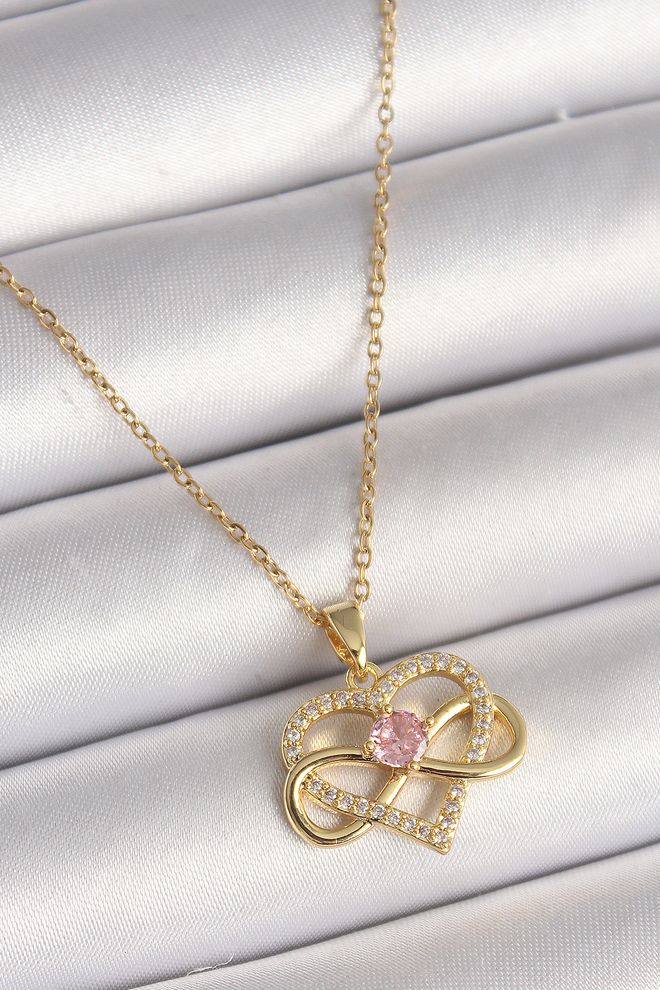 Ebijuteri Corrente De Aço 316L Cor De Ouro Zircão Pedra Infinita Modelo Coração Colar Feminino Roupas por atacado 0