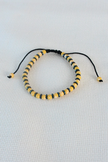 A wholesale clothing model wears  Bracelet - Yellow And Navy Blue
, Turkish wholesale Bracelet of Ebijuteri