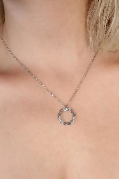 A model wears 30879 - Necklace With Zircon - Silver, wholesale Necklace of Ebijuteri to display at Lonca