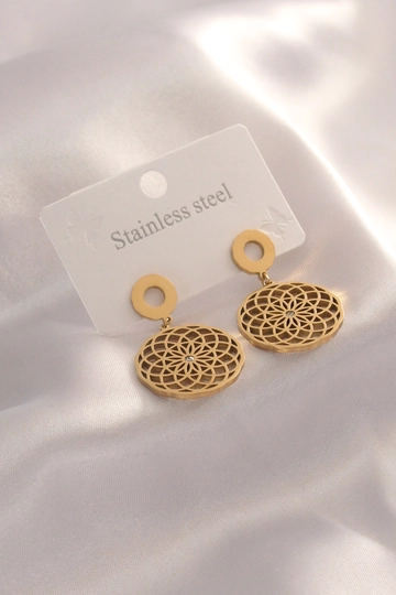 A wholesale clothing model wears  Steel Earring - Gold
, Turkish wholesale Earring of Ebijuteri