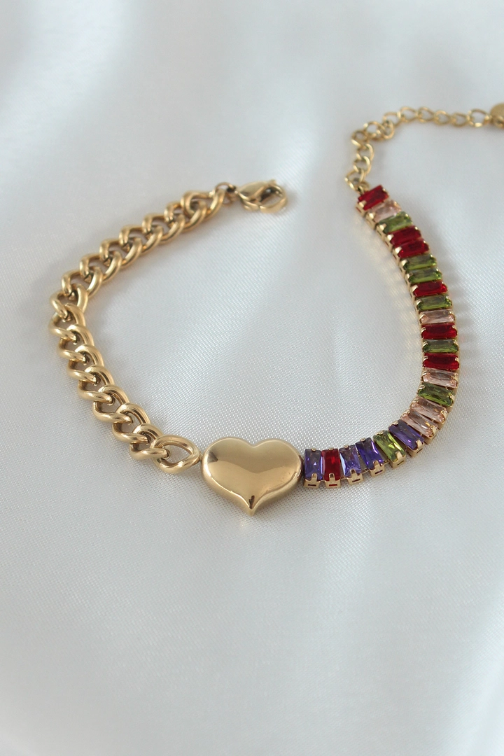 Un model de îmbrăcăminte angro poartă EBJ10755 - Colored Stone Steel Bracelet - Gold, turcesc angro Brăţară de Ebijuteri